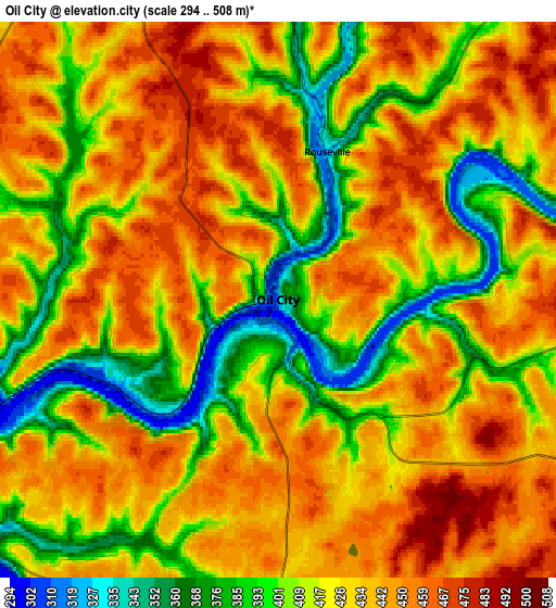 Zoom OUT 2x Oil City, United States elevation map