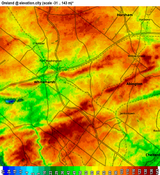 Zoom OUT 2x Oreland, United States elevation map