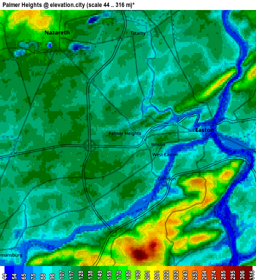 Zoom OUT 2x Palmer Heights, United States elevation map