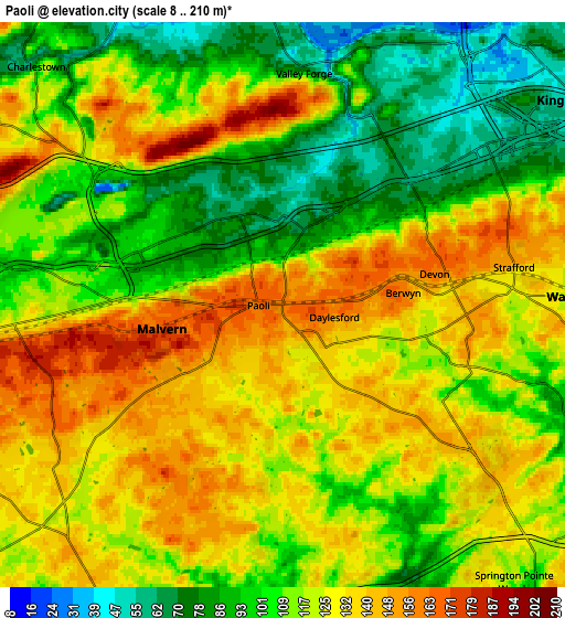 Zoom OUT 2x Paoli, United States elevation map