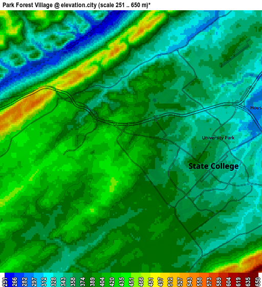 Zoom OUT 2x Park Forest Village, United States elevation map