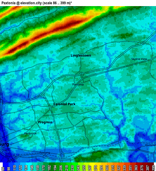 Zoom OUT 2x Paxtonia, United States elevation map