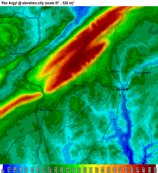 Zoom OUT 2x Pen Argyl, United States elevation map