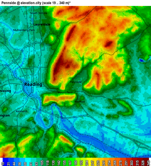 Zoom OUT 2x Pennside, United States elevation map