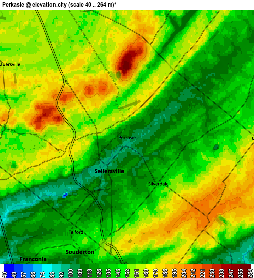 Zoom OUT 2x Perkasie, United States elevation map