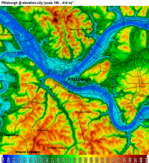 Zoom OUT 2x Pittsburgh, United States elevation map
