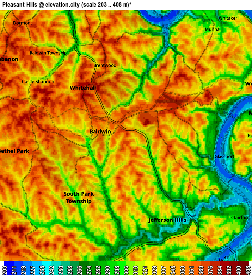 Zoom OUT 2x Pleasant Hills, United States elevation map