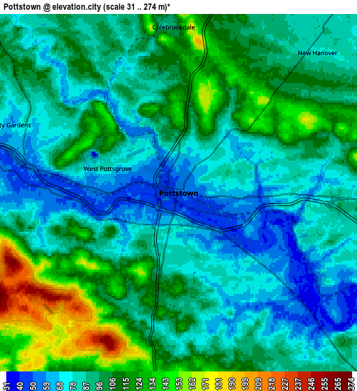 Zoom OUT 2x Pottstown, United States elevation map