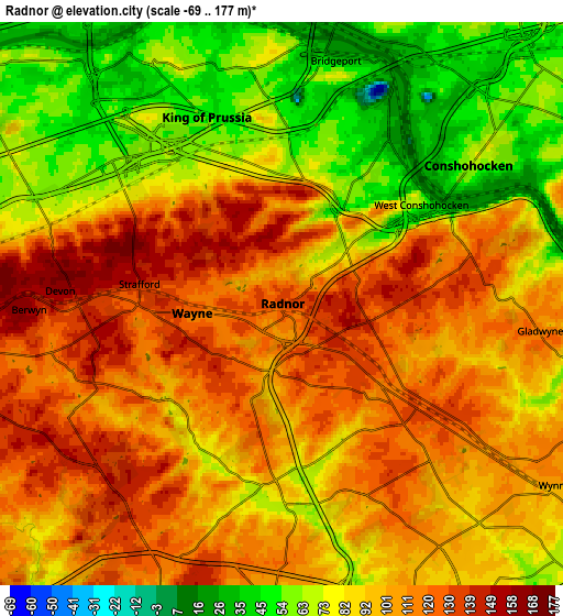 Zoom OUT 2x Radnor, United States elevation map