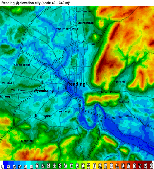 Zoom OUT 2x Reading, United States elevation map