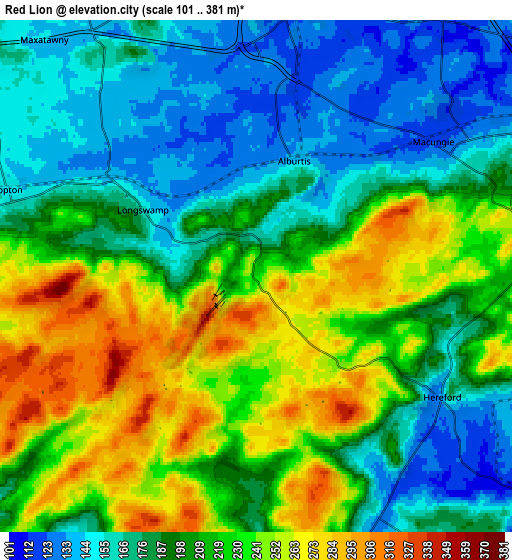 Zoom OUT 2x Red Lion, United States elevation map