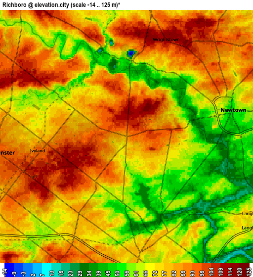 Zoom OUT 2x Richboro, United States elevation map