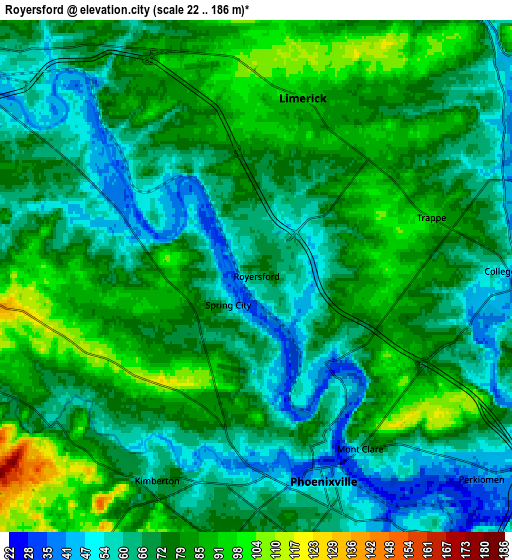 Zoom OUT 2x Royersford, United States elevation map