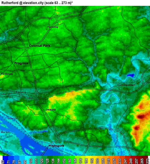 Zoom OUT 2x Rutherford, United States elevation map