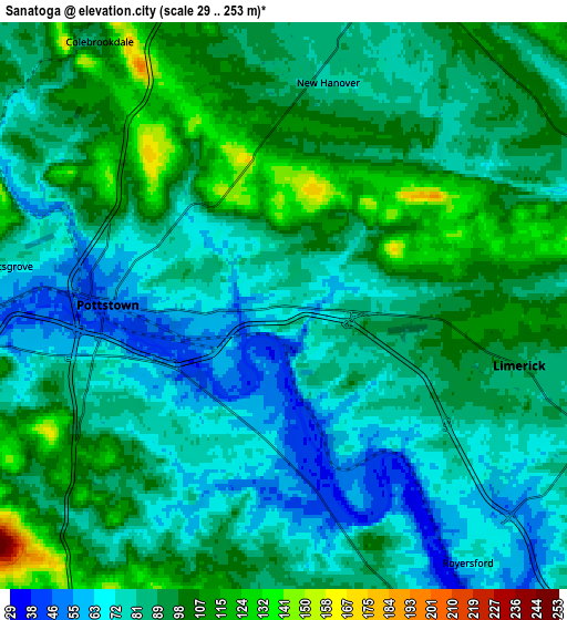 Zoom OUT 2x Sanatoga, United States elevation map