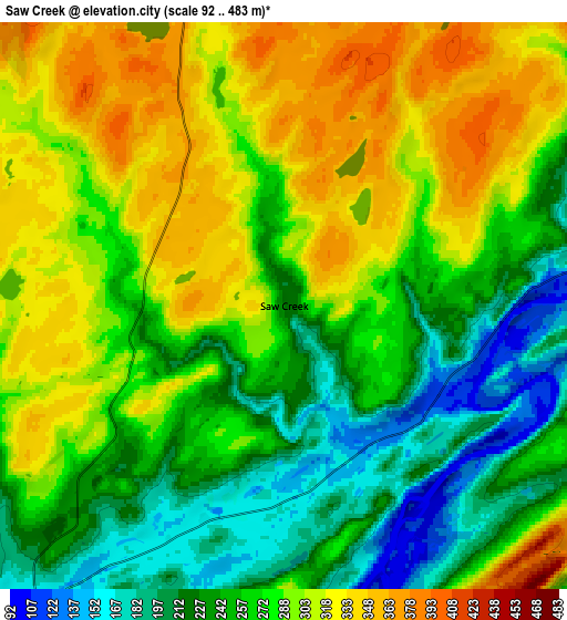 Zoom OUT 2x Saw Creek, United States elevation map