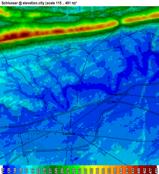 Zoom OUT 2x Schlusser, United States elevation map