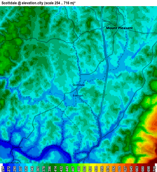 Zoom OUT 2x Scottdale, United States elevation map