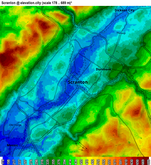 Zoom OUT 2x Scranton, United States elevation map