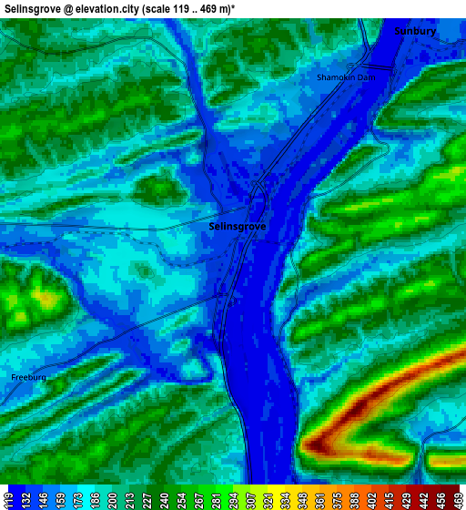 Zoom OUT 2x Selinsgrove, United States elevation map