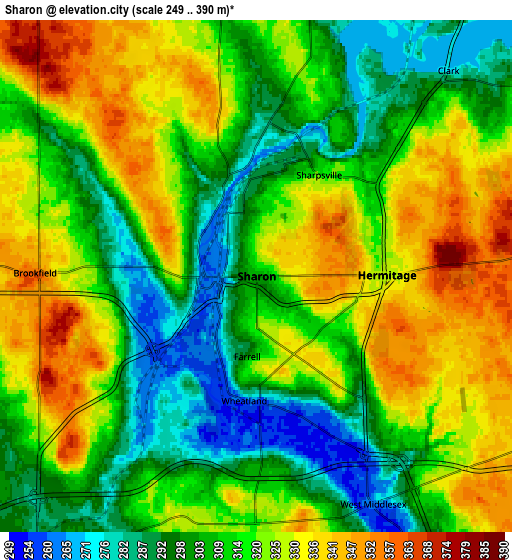 Zoom OUT 2x Sharon, United States elevation map