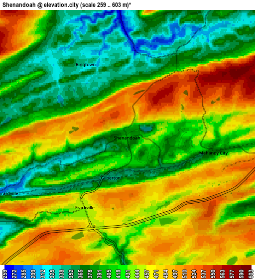 Zoom OUT 2x Shenandoah, United States elevation map