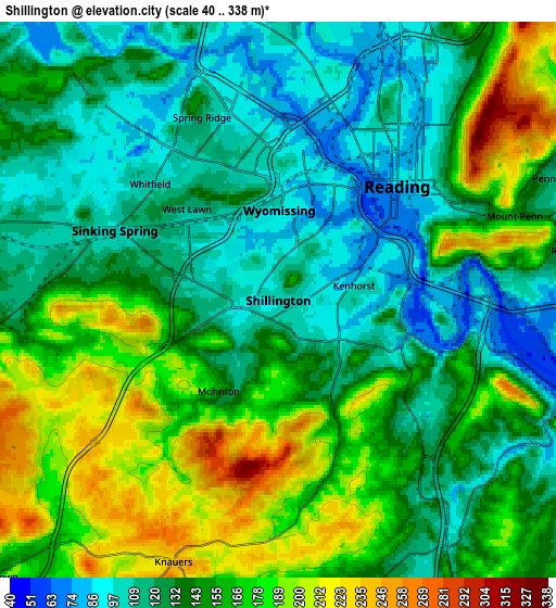 Zoom OUT 2x Shillington, United States elevation map