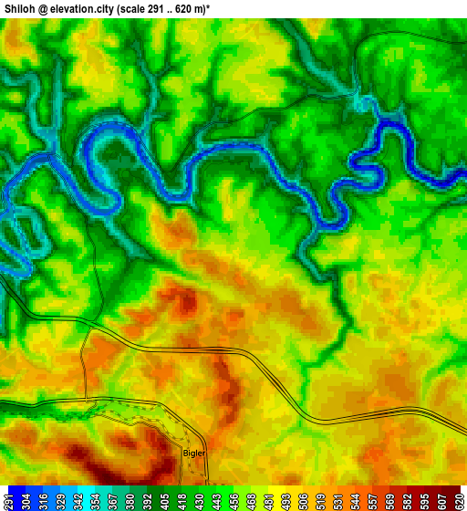 Zoom OUT 2x Shiloh, United States elevation map