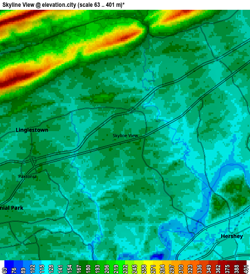 Zoom OUT 2x Skyline View, United States elevation map