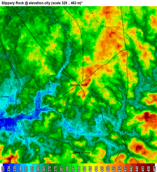 Zoom OUT 2x Slippery Rock, United States elevation map