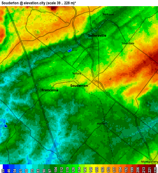 Zoom OUT 2x Souderton, United States elevation map