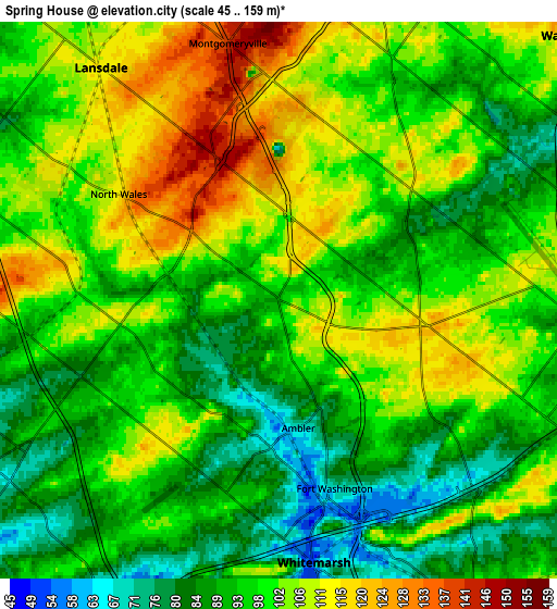 Zoom OUT 2x Spring House, United States elevation map