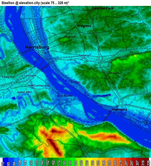 Zoom OUT 2x Steelton, United States elevation map