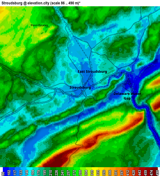 Zoom OUT 2x Stroudsburg, United States elevation map