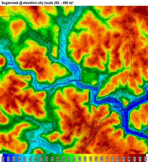 Zoom OUT 2x Sugarcreek, United States elevation map