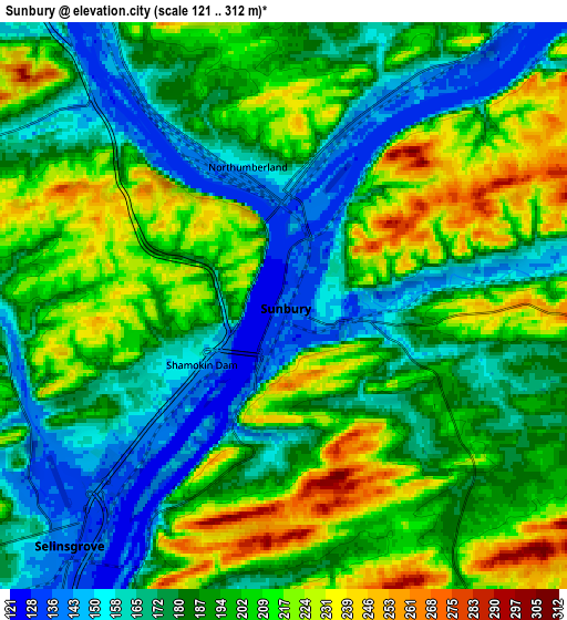 Zoom OUT 2x Sunbury, United States elevation map