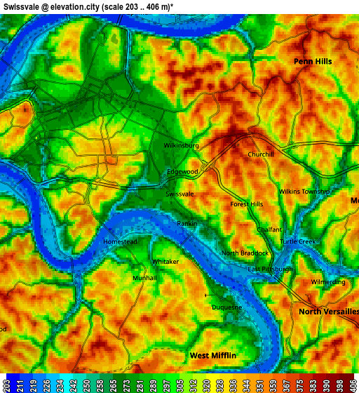 Zoom OUT 2x Swissvale, United States elevation map