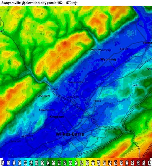 Zoom OUT 2x Swoyersville, United States elevation map