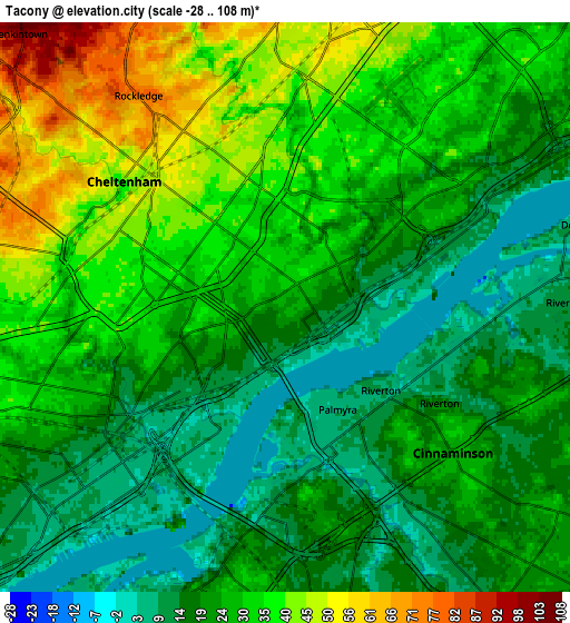 Zoom OUT 2x Tacony, United States elevation map