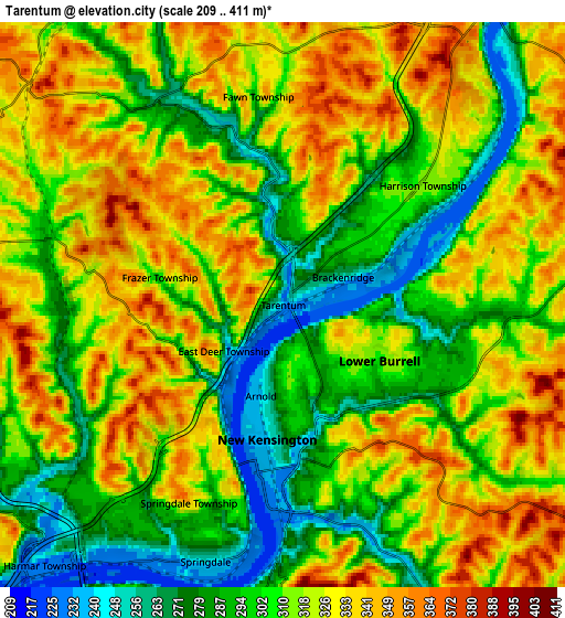 Zoom OUT 2x Tarentum, United States elevation map