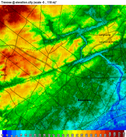 Zoom OUT 2x Trevose, United States elevation map