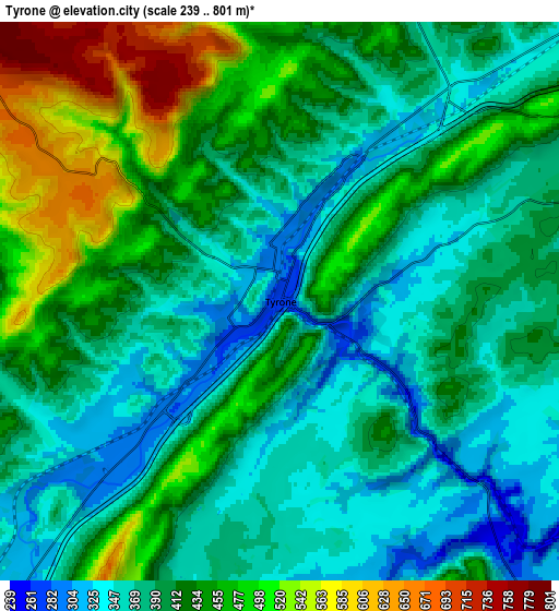 Zoom OUT 2x Tyrone, United States elevation map