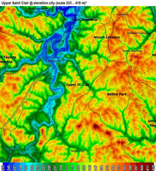 Zoom OUT 2x Upper Saint Clair, United States elevation map