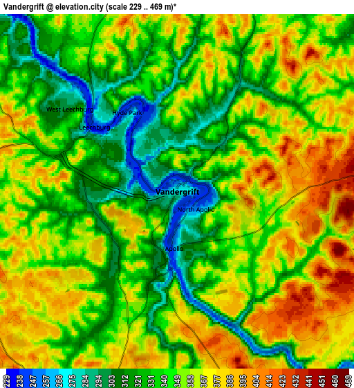 Zoom OUT 2x Vandergrift, United States elevation map