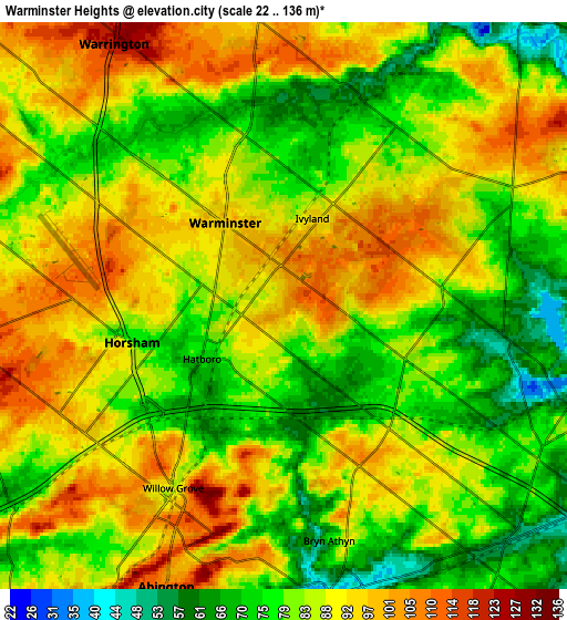 Zoom OUT 2x Warminster Heights, United States elevation map