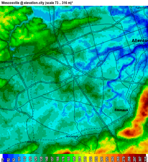 Zoom OUT 2x Wescosville, United States elevation map