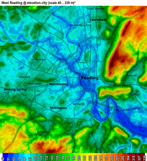 Zoom OUT 2x West Reading, United States elevation map