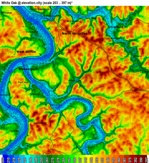 Zoom OUT 2x White Oak, United States elevation map