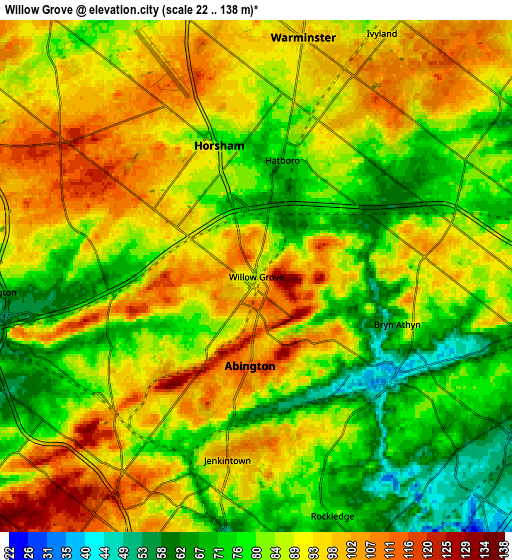 Zoom OUT 2x Willow Grove, United States elevation map