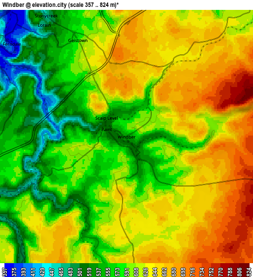 Zoom OUT 2x Windber, United States elevation map